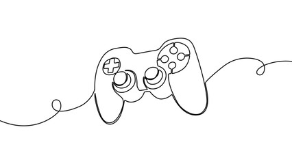 Continuous one line game joystick video gamer illustration play vector. Joystick game art pad drawing stick outline entertainment gamepad tv computer remote hand controller controller console watching © Максим Зайков