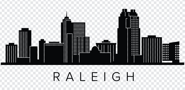 Black silhouette of raleigh city skyline with building outlines