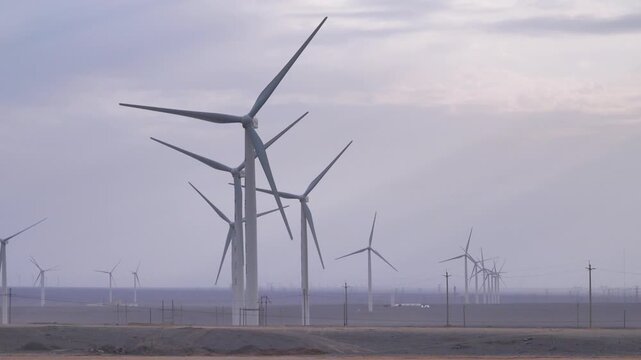 Wind farms in the Xinjiang Uygur Autonomous Region. China highlands