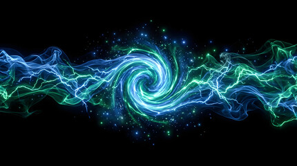 Fototapeta premium Abstract background electric current lightning bolt in blue and green color swirling vortex.