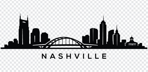 Nashville city skyline silhouette with bridge and buildings © MdshakiburRahman