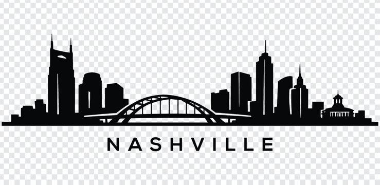 Nashville city skyline silhouette with bridge and buildings