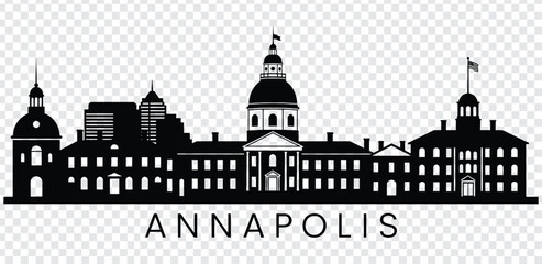 Black silhouette illustration of annapolis city skyline with buildings and domes © MdshakiburRahman
