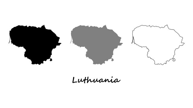 Lithuania map set. Lithuania map vector on silhouette, gray, and outline. Lithuania map on white background