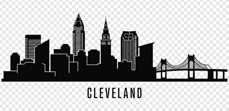 Cleveland city skyline with bridge silhouette