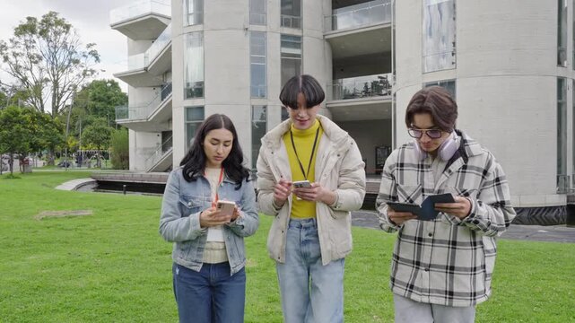 Diverse group of students walking together on university campus