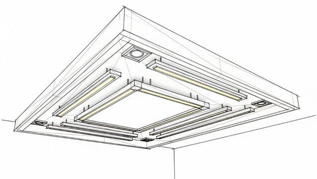 Architectural Sketch of Modern Recessed Ceiling Lighting Design with Linear Fixtures