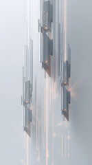 Fototapeta premium Futuristic macro of structured dark rods rising with glowing light trails