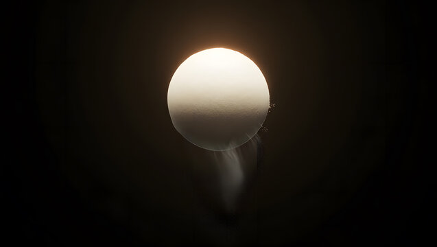 Abstract visualization of a fading light source turning into dust in dark space