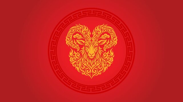 Luxury Ornamental Gold Ram Emblem Loop Animation in 4K UHD