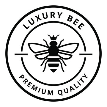Stylized black bee emblem with text LUXURY BEE PREMIUM QUALITY in a circular frame icon