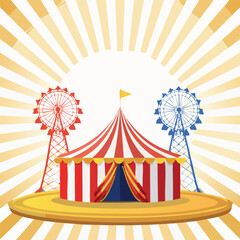 Fototapeta premium Colorful circus tent and ferris wheels illustration on a bright background