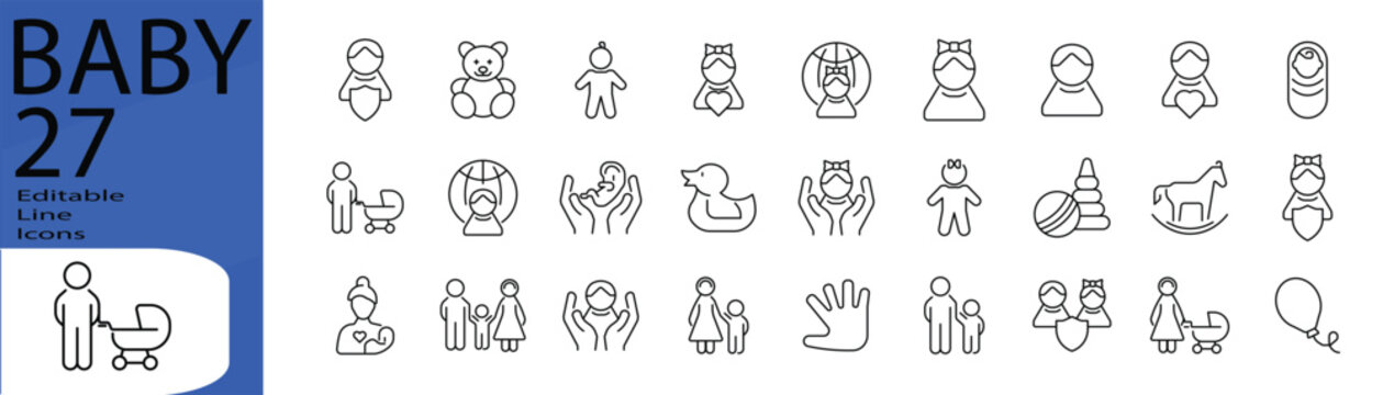 Baby line editable icon set. Editable stroke. Vector illustration.