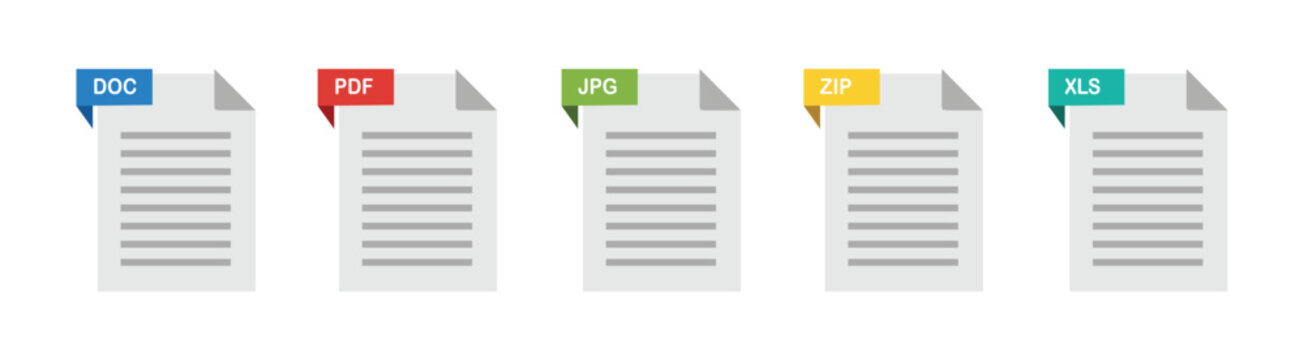 File Type Icons Set &ndash; PDF, DOC, XLS, PPT Document Format Icons for UI UX