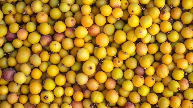 A large pile of fresh yellow and orange loquats fruit