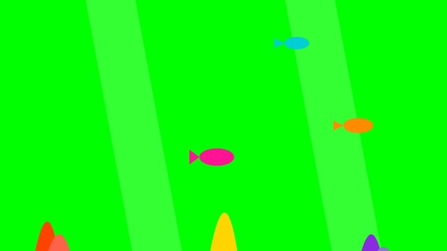 Abstract Animation of Colorful Fish Swimming on a Green Background.