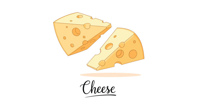 Two triangular wedges of swiss cheese with characteristic holes are displayed above handwritten text on a clean white backdrop.