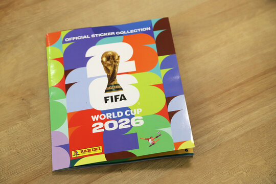 
FIFA World Cup 2026. Cover of the official sticker collection. Panini Group. Collectible figurines album. Soccer World Cup