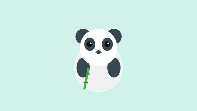 Cute Cartoon Panda Holding Bamboo Branch Animated Character.