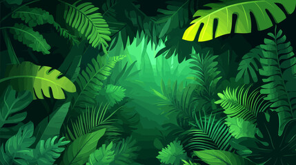 Fototapeta premium A vibrant digital illustration of dense tropical foliage, with varying shades of green