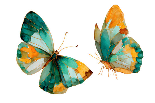 vibrant blue and orange butterfly on white background isolated illustration