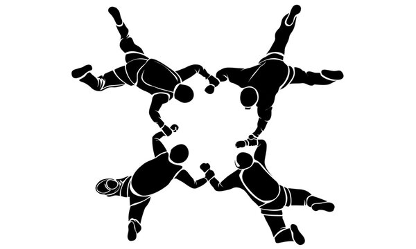 Skydiving Team Silhouette In Star Formation During Freefall