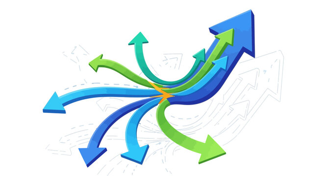 Colorful arrows diverging and converging symbolizing direction and choices.