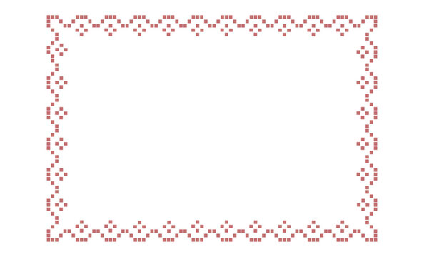 Trendy pixel lace ornate frames. Pixel vintage elegance border with whimsy lines. Wavy scallop element. Rectangle lace template for wedding decor.
