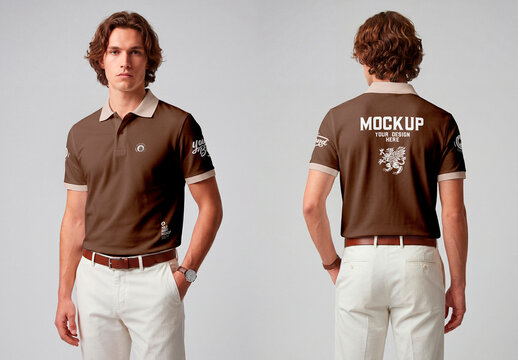 Polo shirt front and back male model mockup