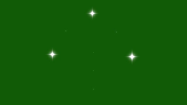 Twinkling stars blinking animation on a green screen 4k background. white cartoon, flat, vector, doodles stars, blinking light effect. Glowing sparkling stars, cartoon vector twinkle effect