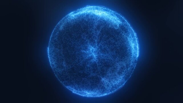 Glowing blue plasma sphere with delicate inner filament patterns on a dark background