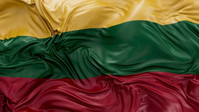 Lithuania flag waving Seamless three color 3d animation slow motion Looping frontal close up view