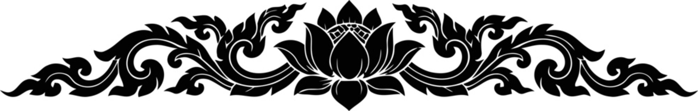 Intricate Thai floral scroll divider with sharp decorative leaf accents