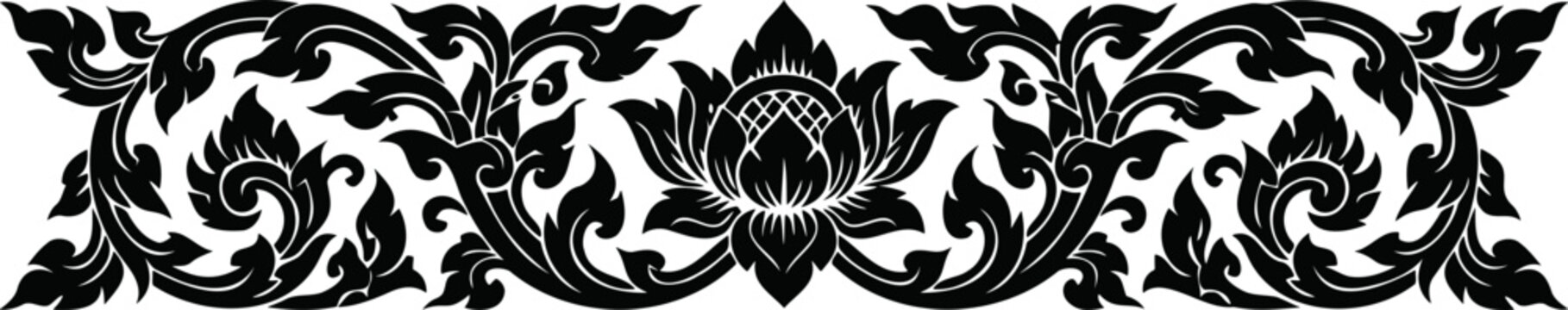 Wide decorative Thai floral frame border with intricate lotus details