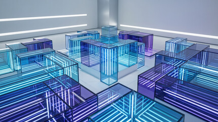 Fototapeta premium Futuristic Glowing Blue and Purple Technology Cubes