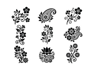 Henna mehndi paisley floral vector motifs for ethnic textile pattern © md