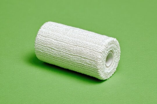 White medical bandage roll sits on a bright green background