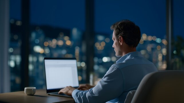 Exhausted founder reviews burn rate spreadsheet alone in office at dawn, empty chairs and cold coffee cups surrounding, city waking outside windows, perfect for startup finance, solo