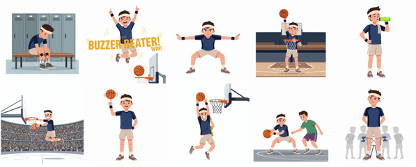 Collection of Basketball Player Character Poses and Sports Actions Illustration © Haimura