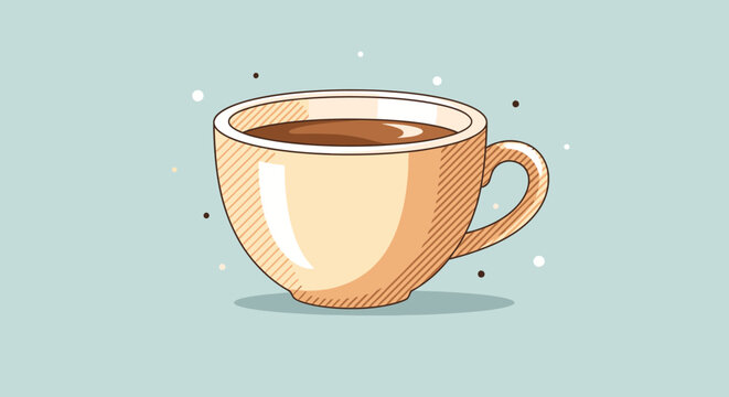 Illustration of a stylized coffee cup on a soft blue background for cafe promotion