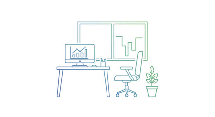 Fototapeta premium Minimalistic Office Interior Design with Data Visualization and Growth Indicators