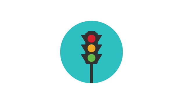 Traffic light on teal circle, red, yellow, green lights