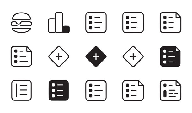 Essential graphic icon set for mobile user interface navigation and website menu layout design black.