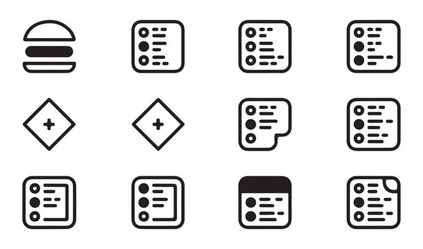 Minimalist interface list and menu navigation line icons for digital application dashboard interface.