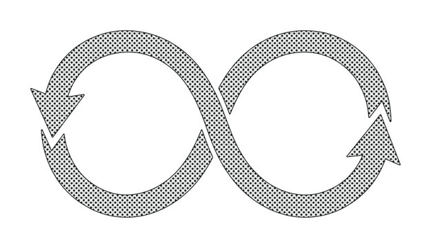 Continuous loop symbol, infinity sign with arrows, endless cycle graphic, perpetual motion vector illustration for business and technology concepts isolated PNG with Transparent Background