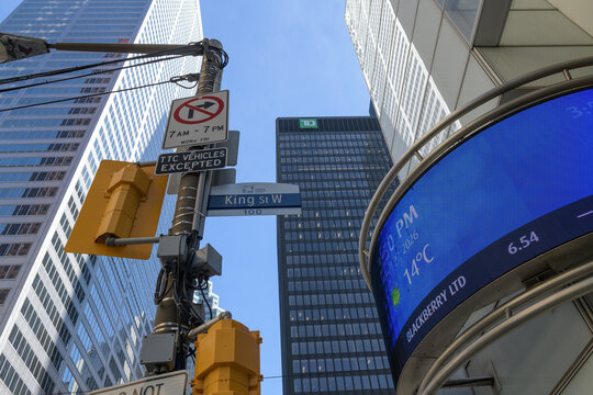 looking up at the corner of 100 King St W, Toronto