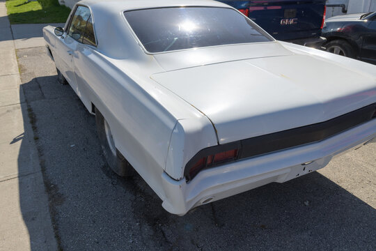 rear of a circa 1970 Chevrolet Nova being restored in Toronto