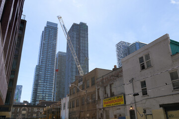 Naklejka premium looking south on Dalhousie St to Queen St E incl H Williams & Co pawn shop sign, Toronto