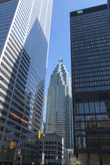 Naklejka premium (at centre) TD Place, Brookfield Place, hemmed in between (at left) Commerce Court West and (at right) Toronto Dominion Centre, King and Bay, Toronto