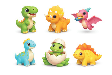 Obraz premium Cute Baby Dinosaur Cartoon Characters Set